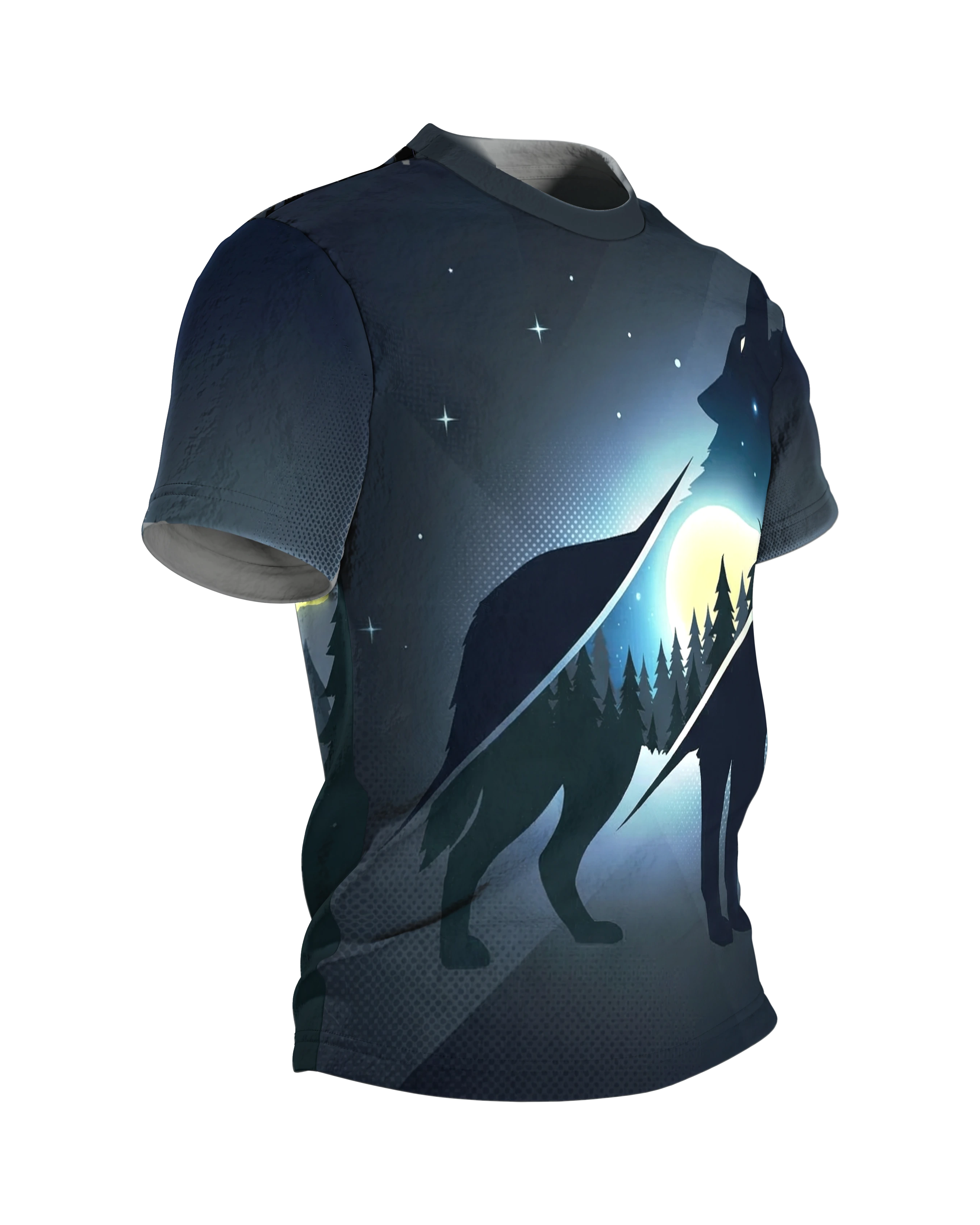 Heulender Wolf T-Shirt: Mondnacht in der Silhouette, Seitenansicht links