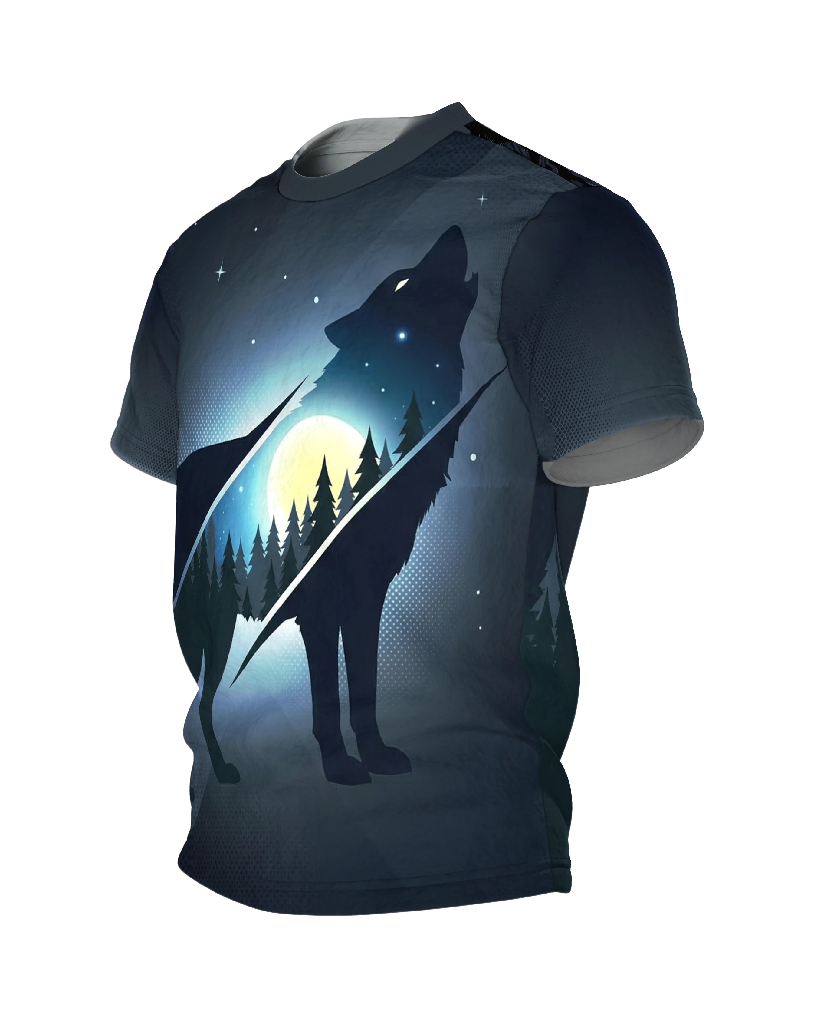 Heulender Wolf T-Shirt: Mondnacht in der Silhouette, Seitenansicht rechts