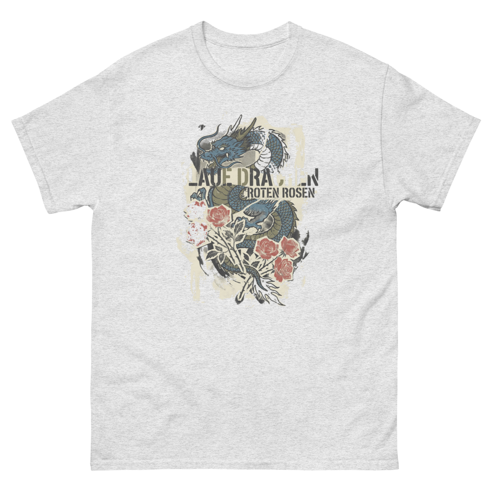 Asiatischer Drache und rote Rosen im Vintage-Collage-Stil T-Shirt