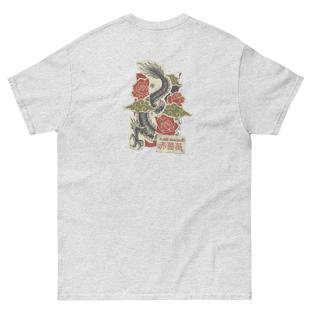 Asiatischer Drache und rote Rosen im Vintage-Collage-Stil T-Shirt