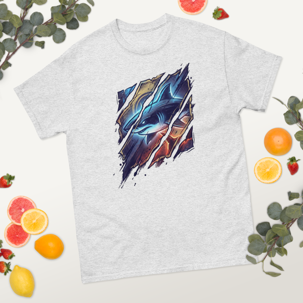 Hai Streetwear Glas-Splitter — Neon Cyberpunk Action T-Shirt