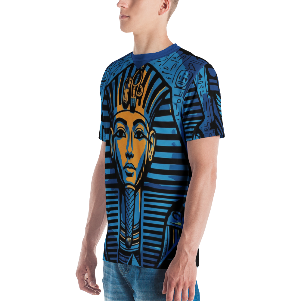 Tutanchamun-Maske Blau Gold — Hieroglyphen Grafik T-Shirt