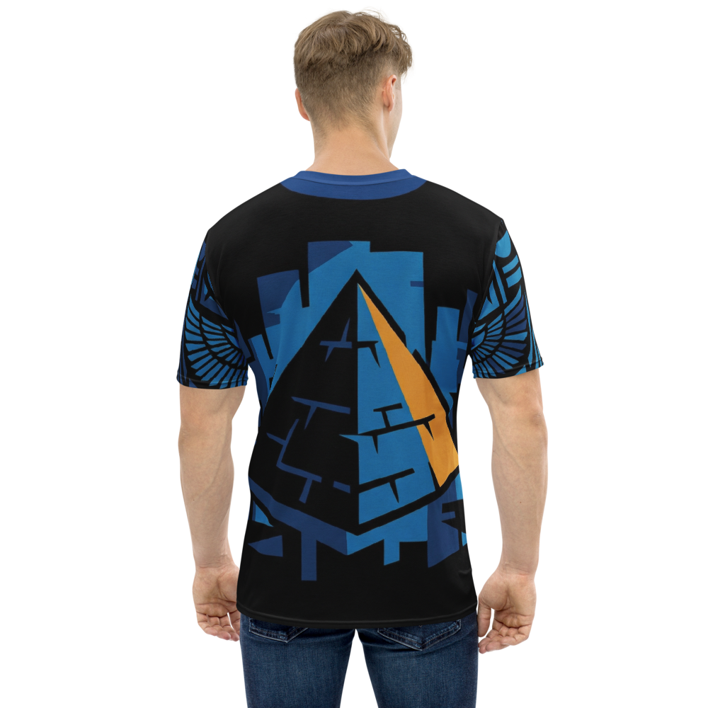 Tutanchamun-Maske Blau Gold — Hieroglyphen Grafik T-Shirt