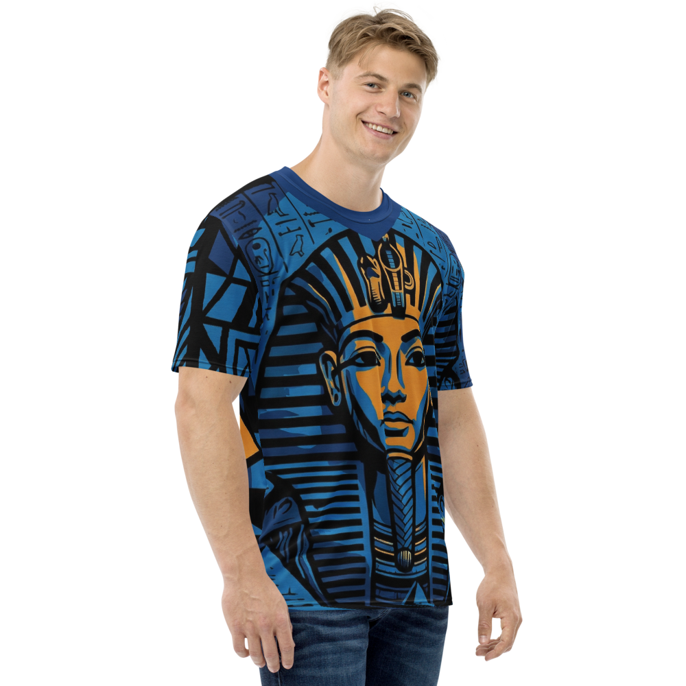Tutanchamun-Maske Blau Gold — Hieroglyphen Grafik T-Shirt