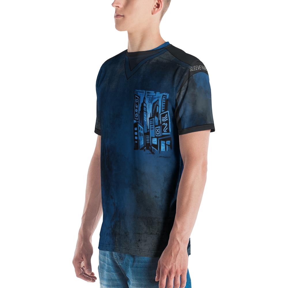 Cyberpunk Metropolis T-Shirt – Dunkelblau
