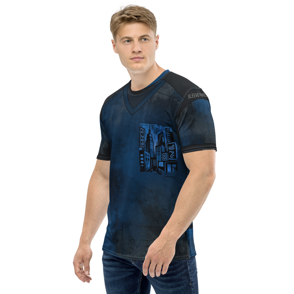 Cyberpunk Metropolis T-Shirt – Dunkelblau