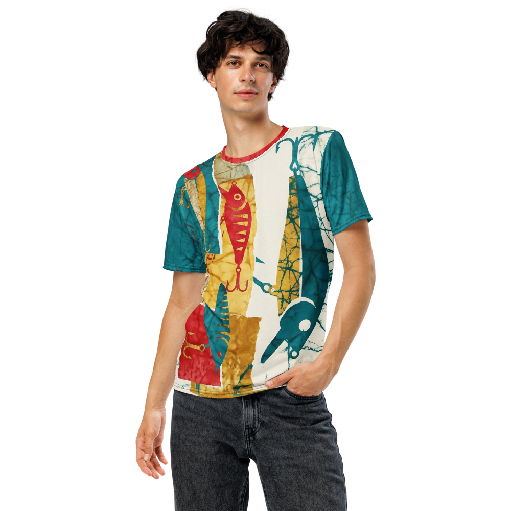 Angelköder Batik-Collage — Türkis Rot Gelb Vintage T-Shirt