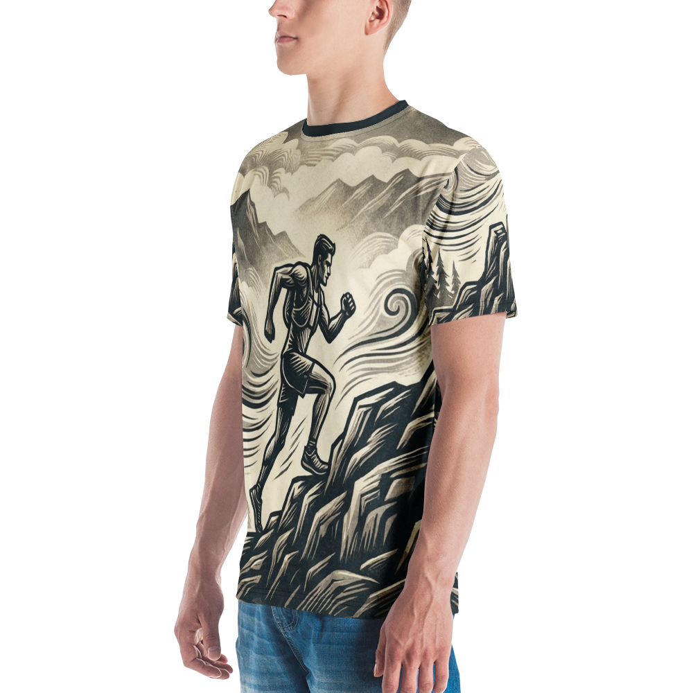 Trail-Runner Bergsteiger — Holzschnitt Sepia Mountain T-Shirt