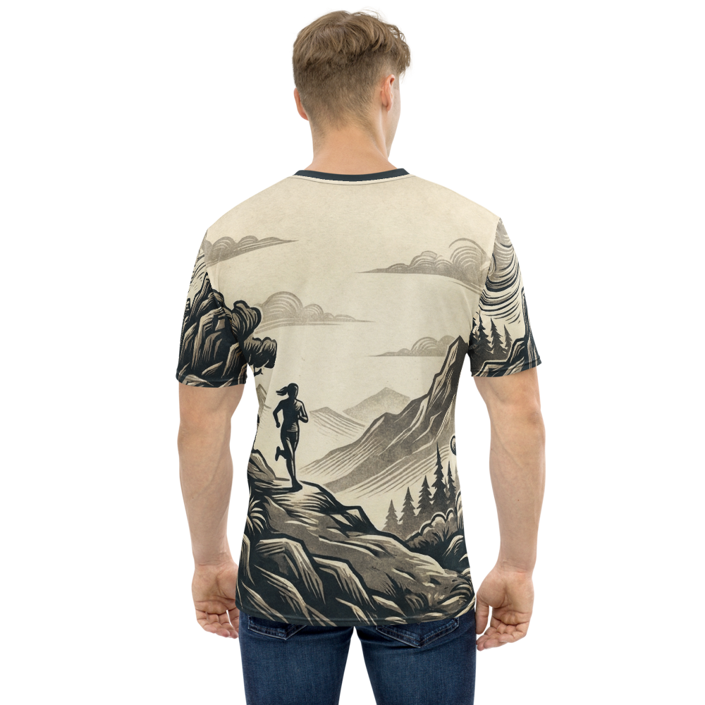 Trail-Runner Bergsteiger — Holzschnitt Sepia Mountain T-Shirt