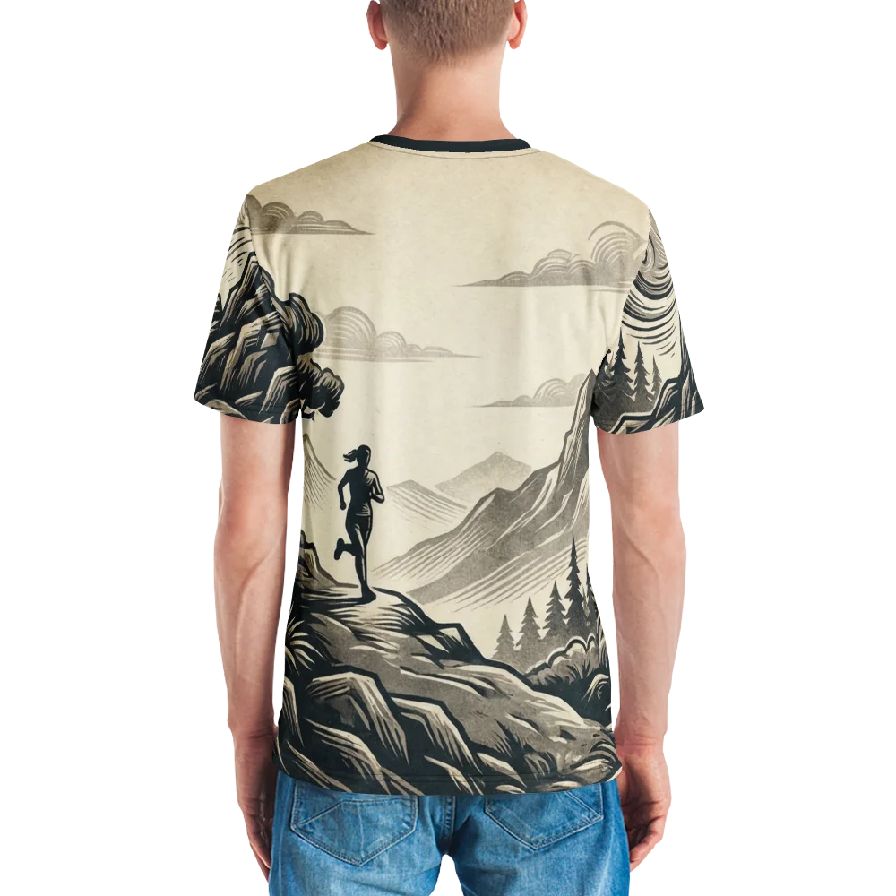 Trail-Runner T-Shirt — Holzschnitt Sepia Mountain — Ansicht 7