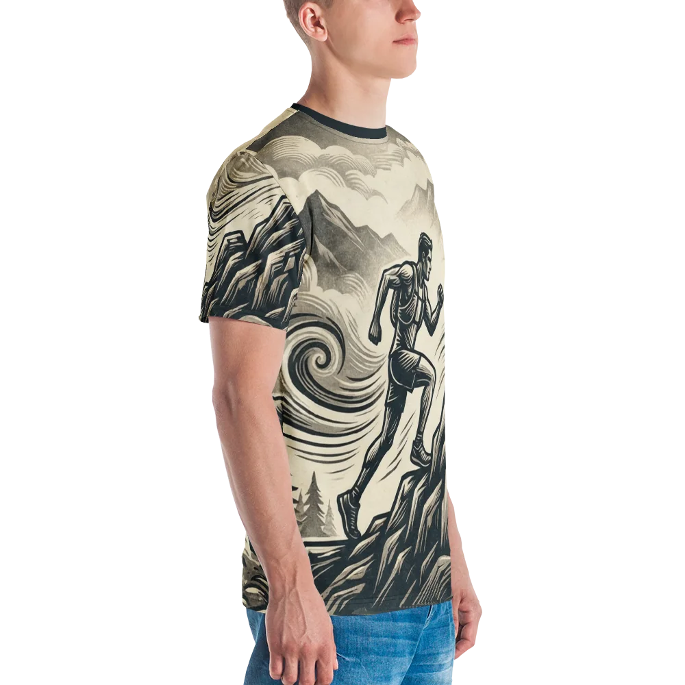 Trail-Runner T-Shirt — Holzschnitt Sepia Mountain — Ansicht 6