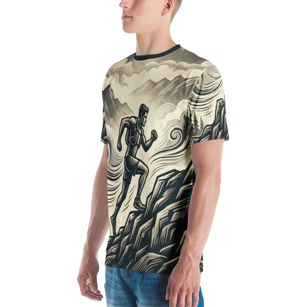 Trail-Runner T-Shirt — Holzschnitt Sepia Mountain — Ansicht 5