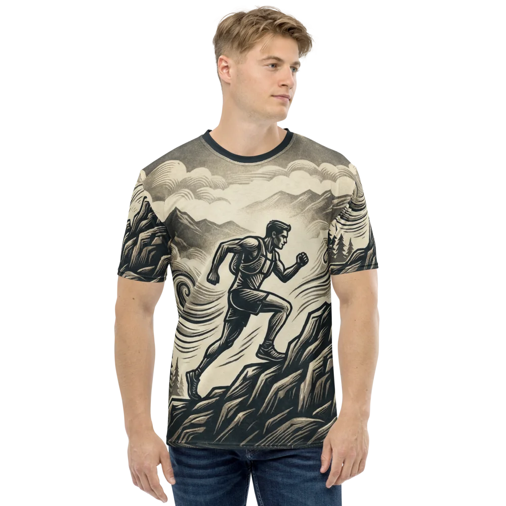Trail-Runner T-Shirt — Holzschnitt Sepia Mountain — Ansicht 8