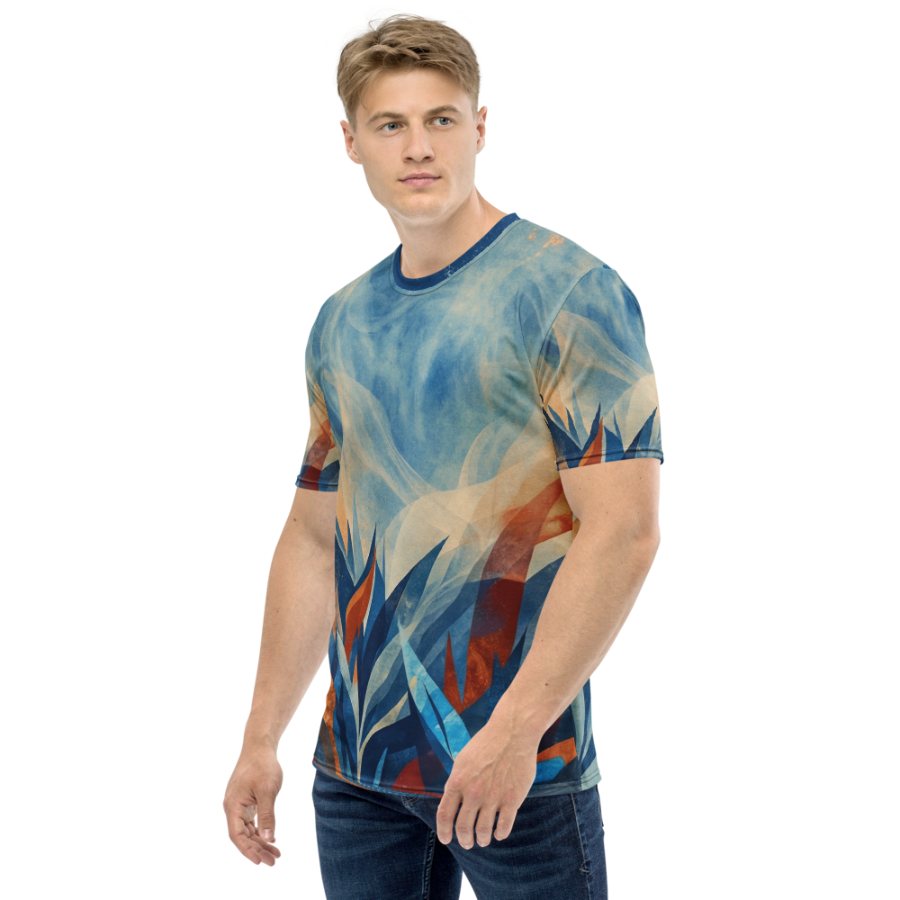 Abstraktes Botanik T-Shirt – Blaue & Kupferfarbene Blätter