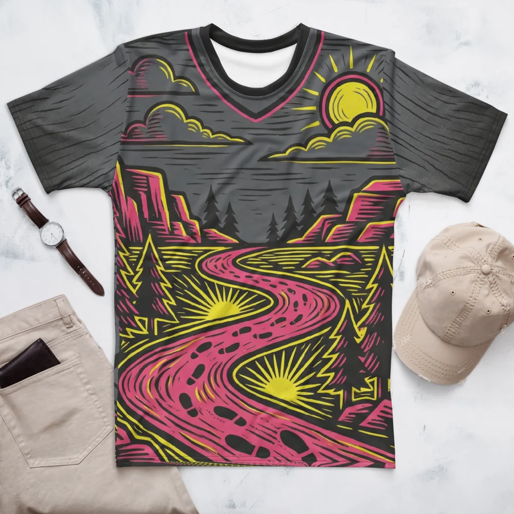 Neon Landschaft T-Shirt — Pinke Straße Linolschnitt — Ansicht 3