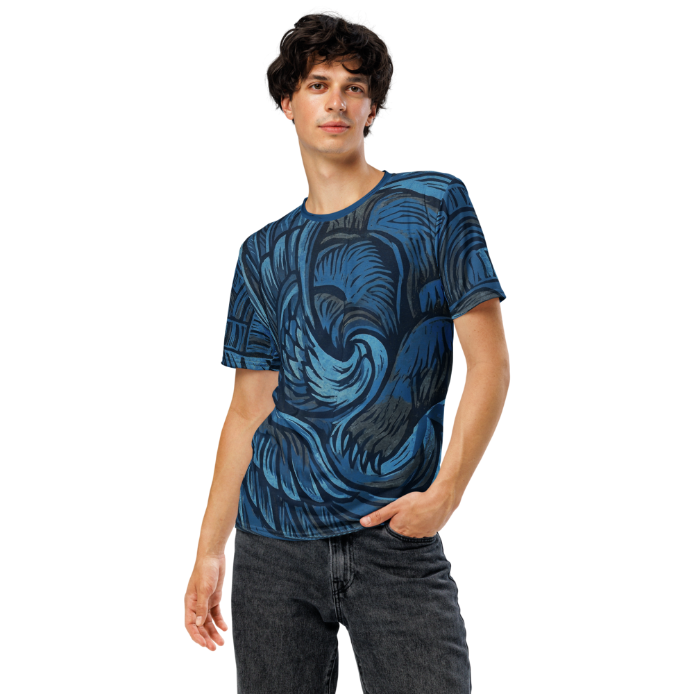 Adler & Bär T-Shirt – Blaues Linolschnitt-Design