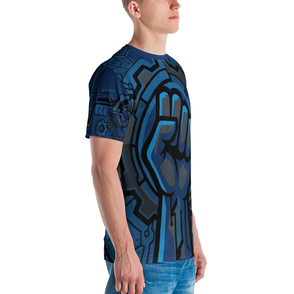 Cybernetic Power Fist T-Shirt – Futuristisches Blau — Ansicht 5