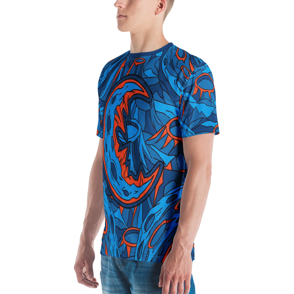 Alien Kratermond mit Grinsen — Comic Blau Orange T-Shirt