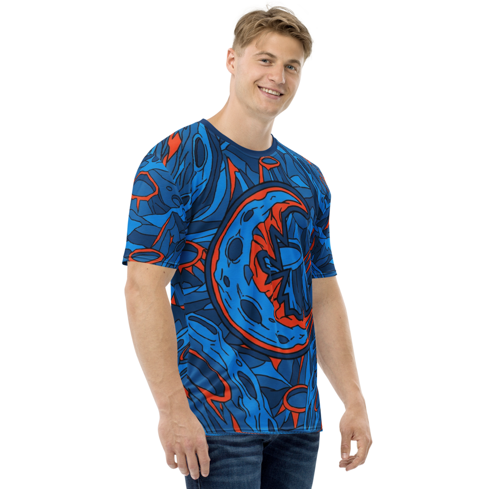 Alien Kratermond mit Grinsen — Comic Blau Orange T-Shirt