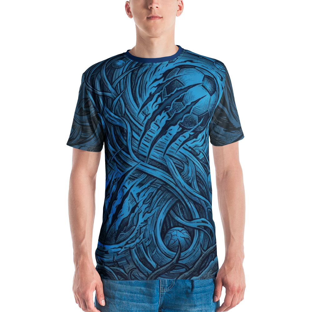 Explosiver Fußball T-Shirt – Blue Comic Style