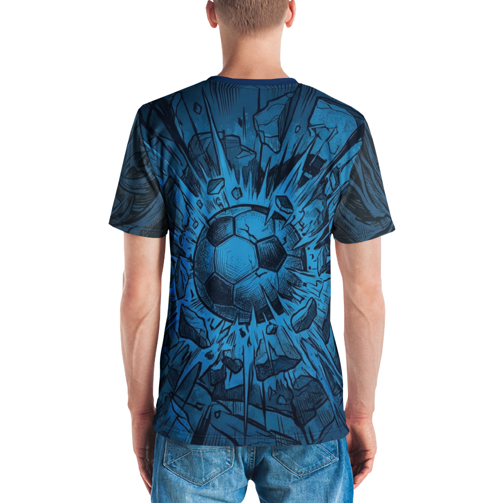 Explosiver Fußball Dornen — Engraving Blau Monochrom T-Shirt