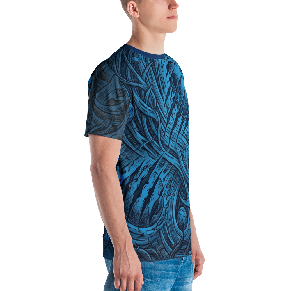 Explosiver Fußball Dornen — Engraving Blau Monochrom T-Shirt