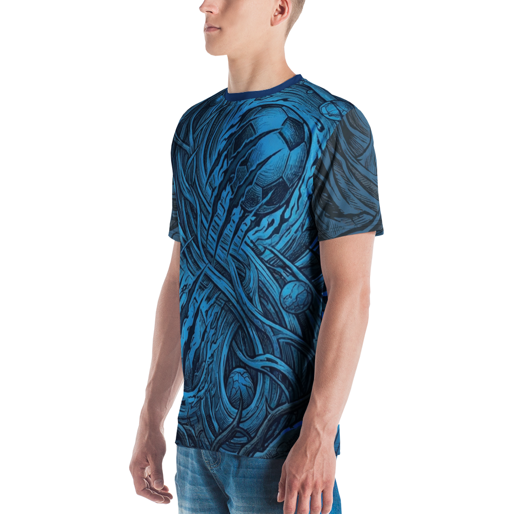 Explosiver Fußball Dornen — Engraving Blau Monochrom T-Shirt