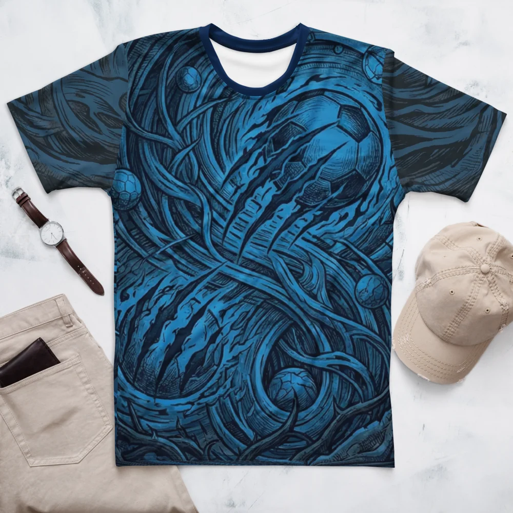 Explosiver Fußball T-Shirt — Engraving Blau Monochrom — Ansicht 3