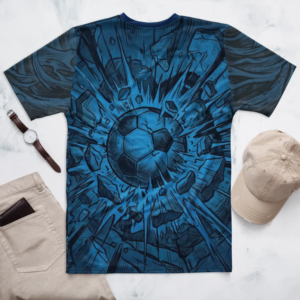 Explosiver Fußball T-Shirt — Engraving Blau Monochrom — Rückseite