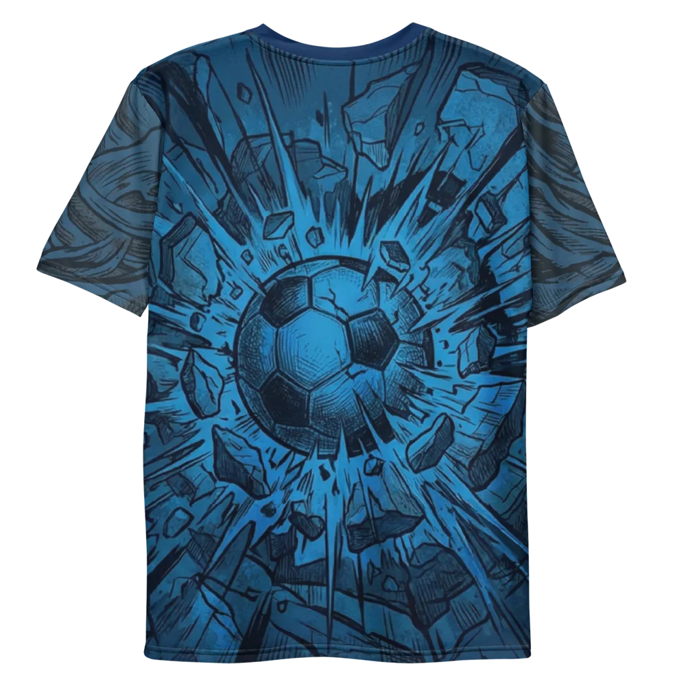 Explosiver Fußball T-Shirt — Engraving Blau Monochrom — Rückseite