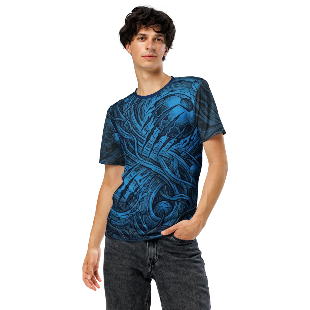 Explosiver Fußball T-Shirt — Engraving Blau Monochrom — Ansicht 5