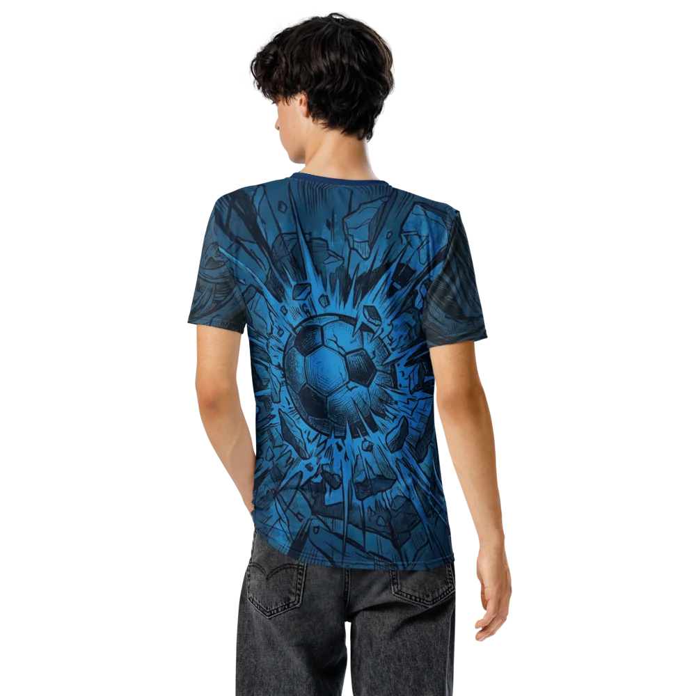 Explosiver Fußball T-Shirt — Engraving Blau Monochrom — Ansicht 6