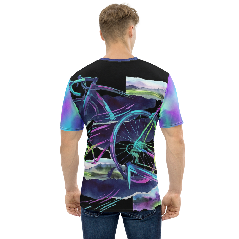 Rennrad Collage Aquarell — Zahnrad Magenta Türkis Cyber T-Shirt