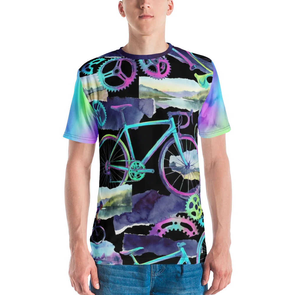 Rennrad Collage T-Shirt — Aquarell Magenta Türkis Cyber