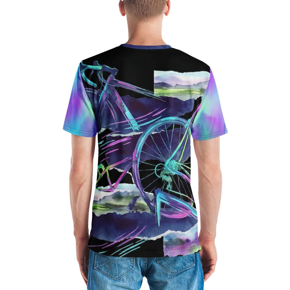 Rennrad Collage T-Shirt — Aquarell Magenta Türkis Cyber — Ansicht 7