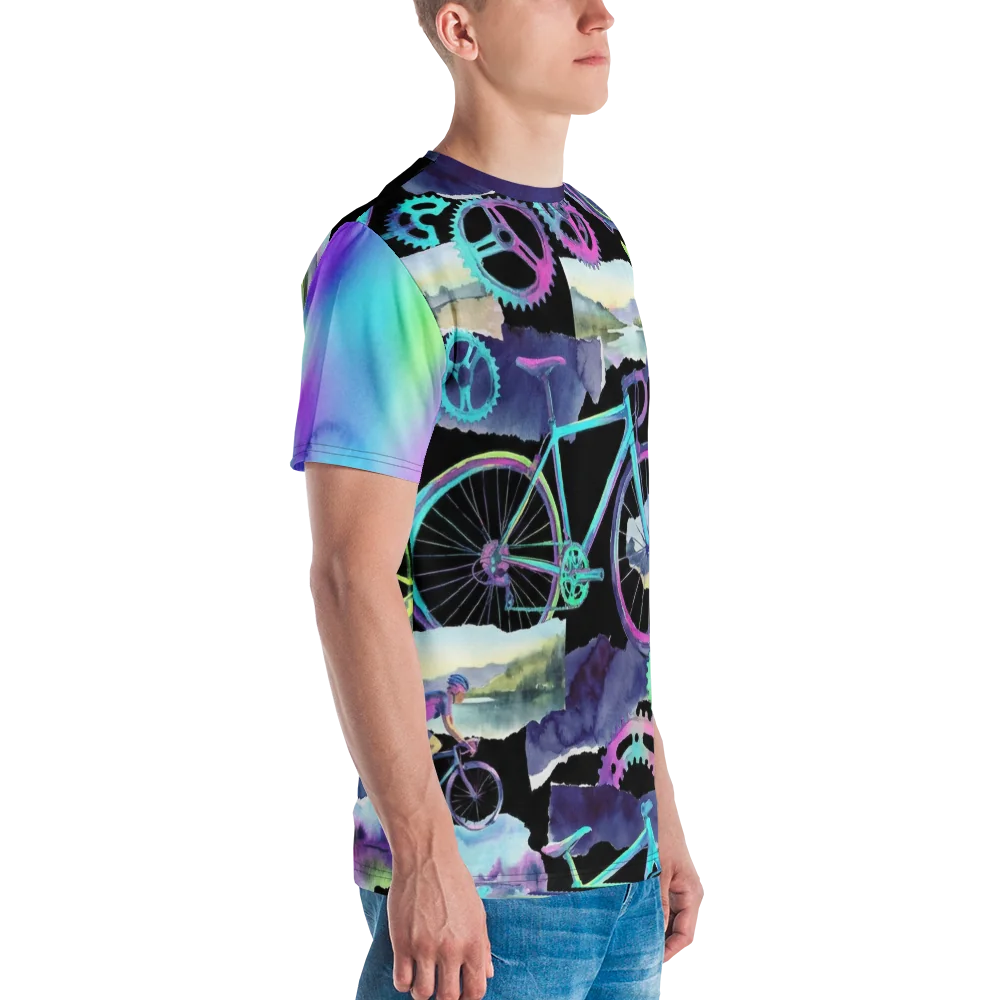 Rennrad Collage T-Shirt — Aquarell Magenta Türkis Cyber — Ansicht 6