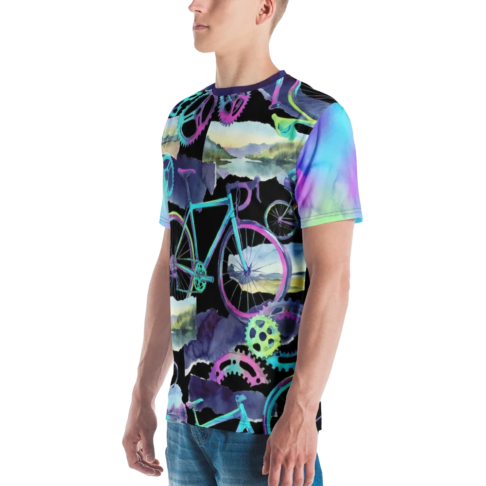 Rennrad Collage T-Shirt — Aquarell Magenta Türkis Cyber — Ansicht 5