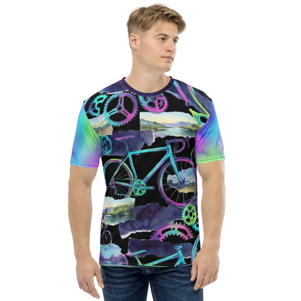 Rennrad Collage T-Shirt — Aquarell Magenta Türkis Cyber — Ansicht 8