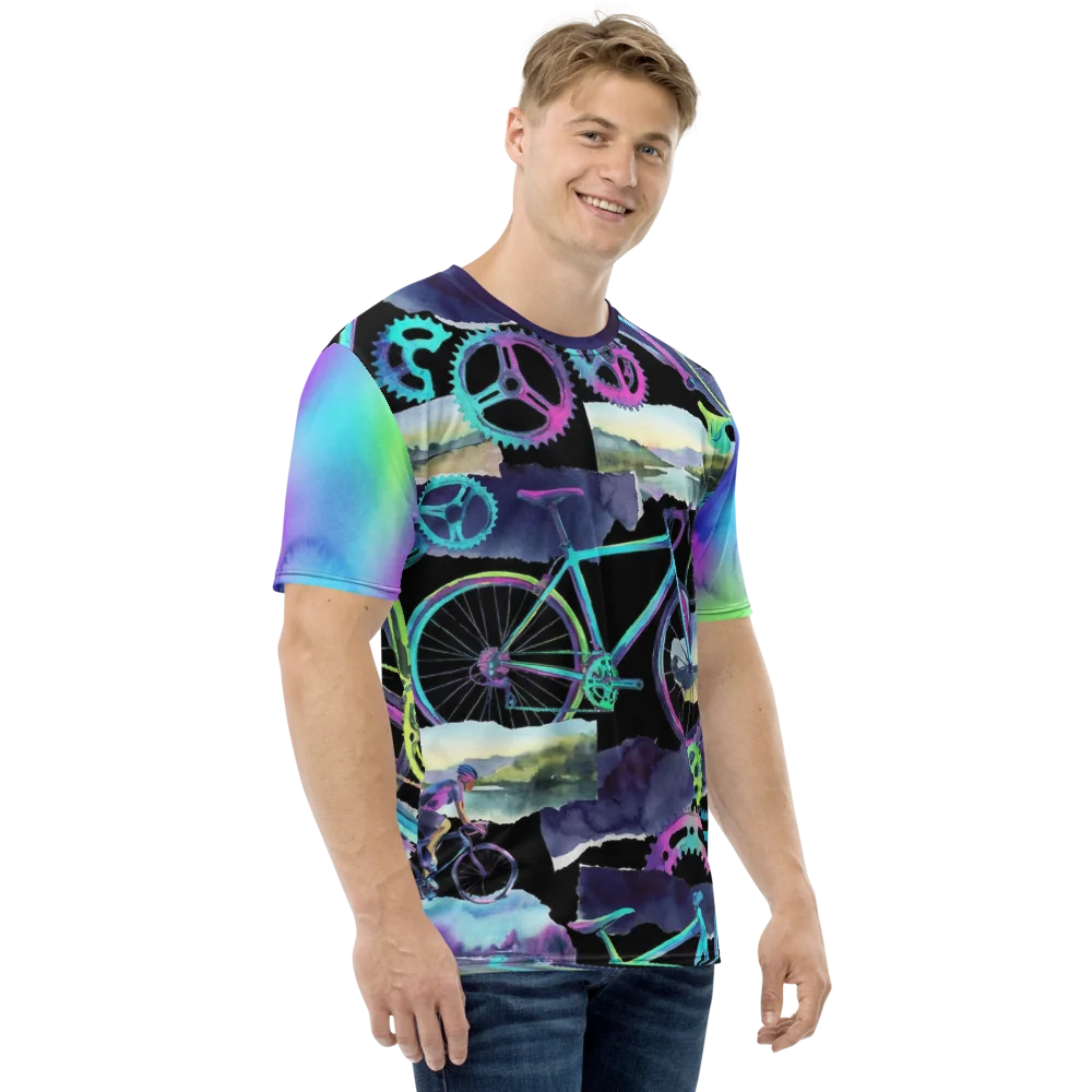 Rennrad Collage T-Shirt — Aquarell Magenta Türkis Cyber
