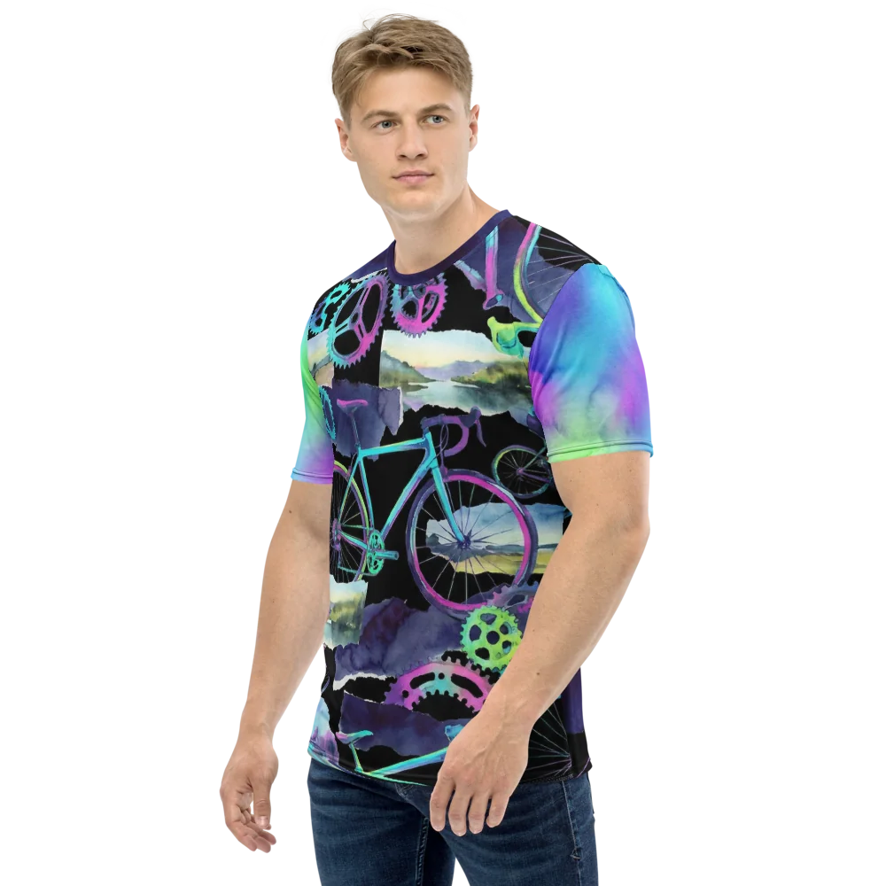 Rennrad Collage T-Shirt — Aquarell Magenta Türkis Cyber