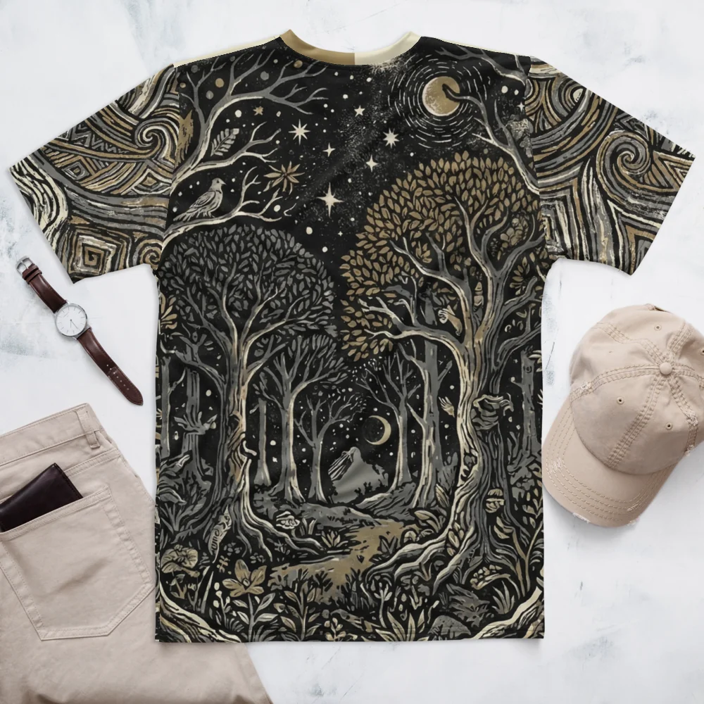 Fantasy Landschaft T-Shirt — Holzschnitt Burgen Sepia — Rückseite