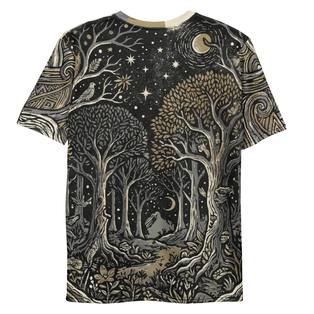 Fantasy Landschaft T-Shirt — Holzschnitt Burgen Sepia