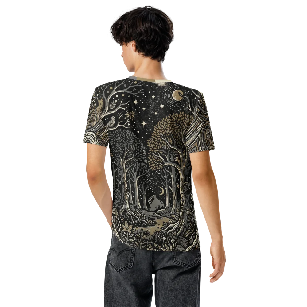 Fantasy Landschaft T-Shirt — Holzschnitt Burgen Sepia — Ansicht 6