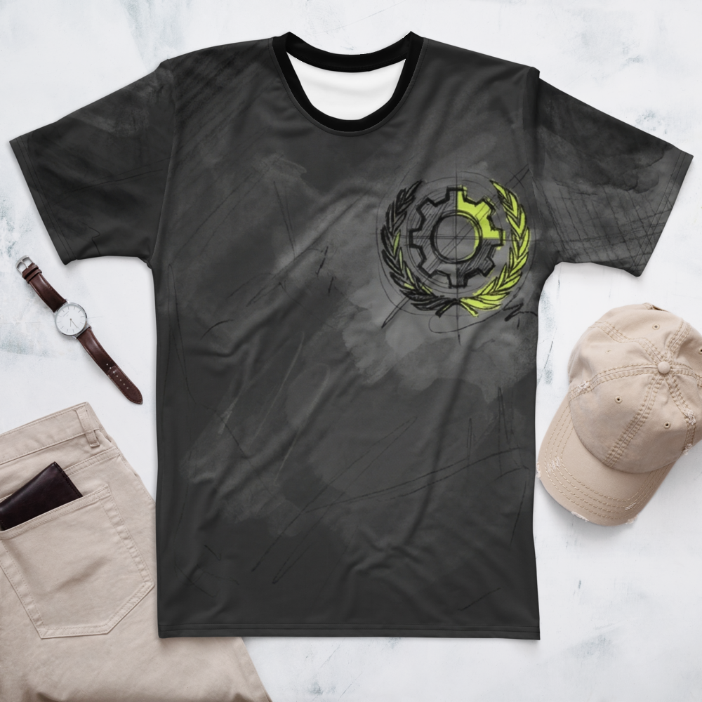 Industrial Blueprint Zahnrad — Gold Neongrün Mechaniker T-Shirt