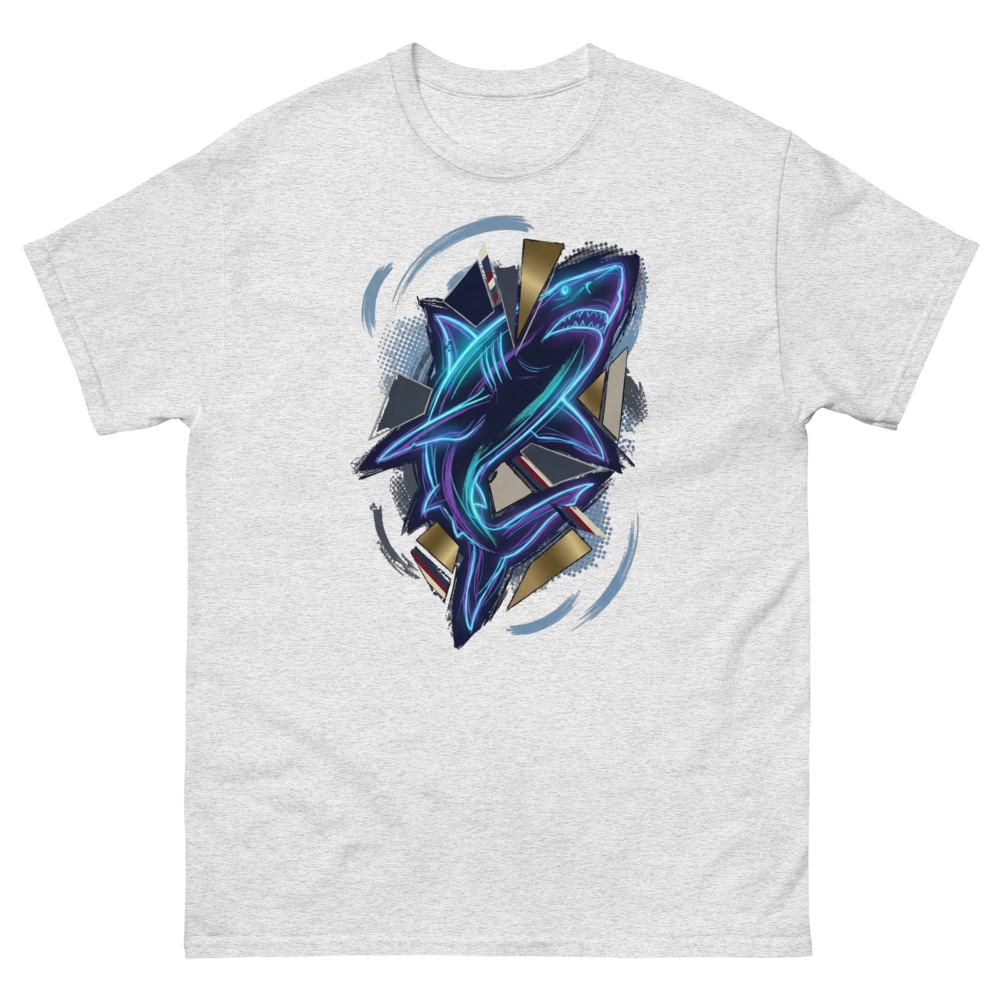 Neon Hai Collage T-Shirt – Abstrakte Ocean Art