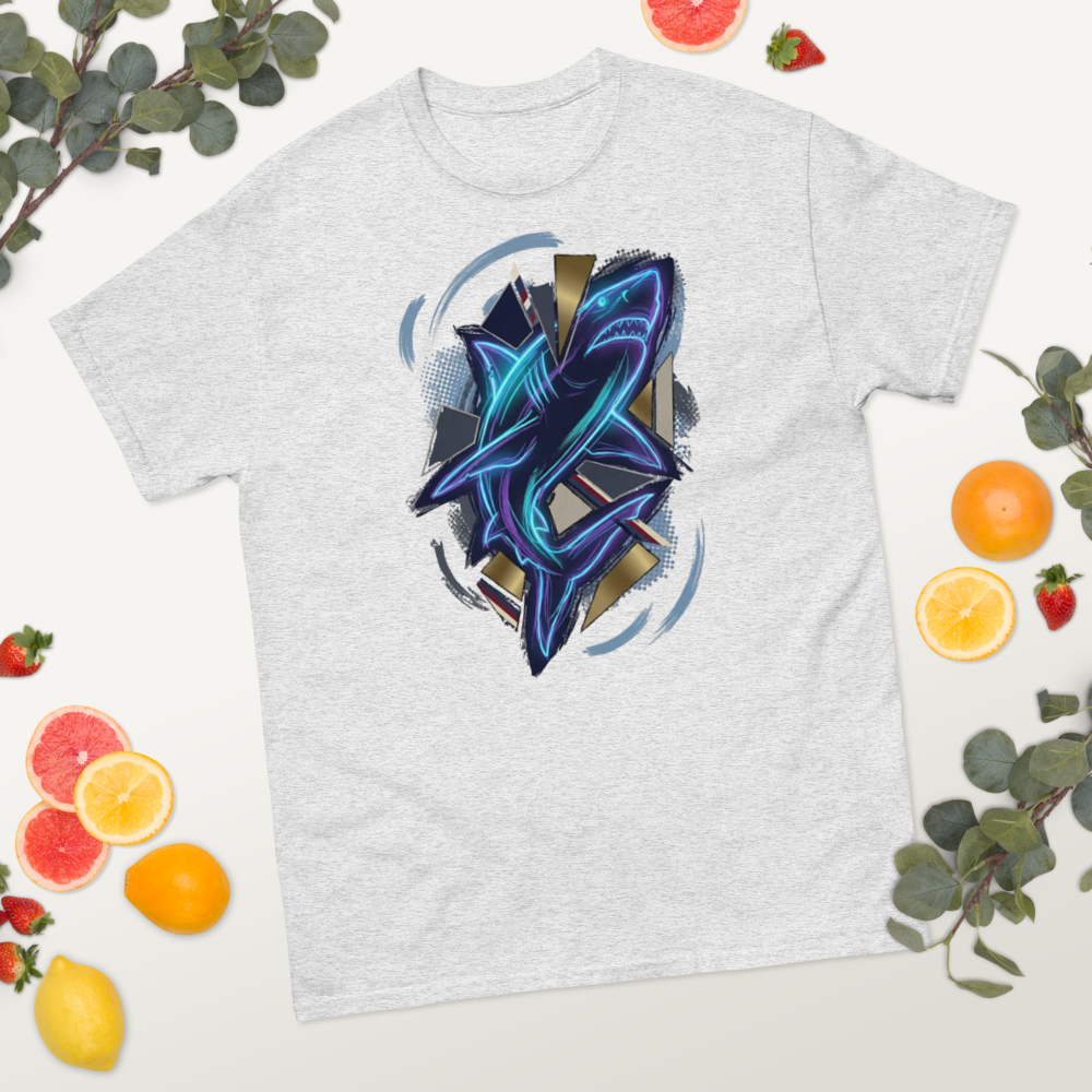Neon Hai Collage T-Shirt – Abstrakte Ocean Art