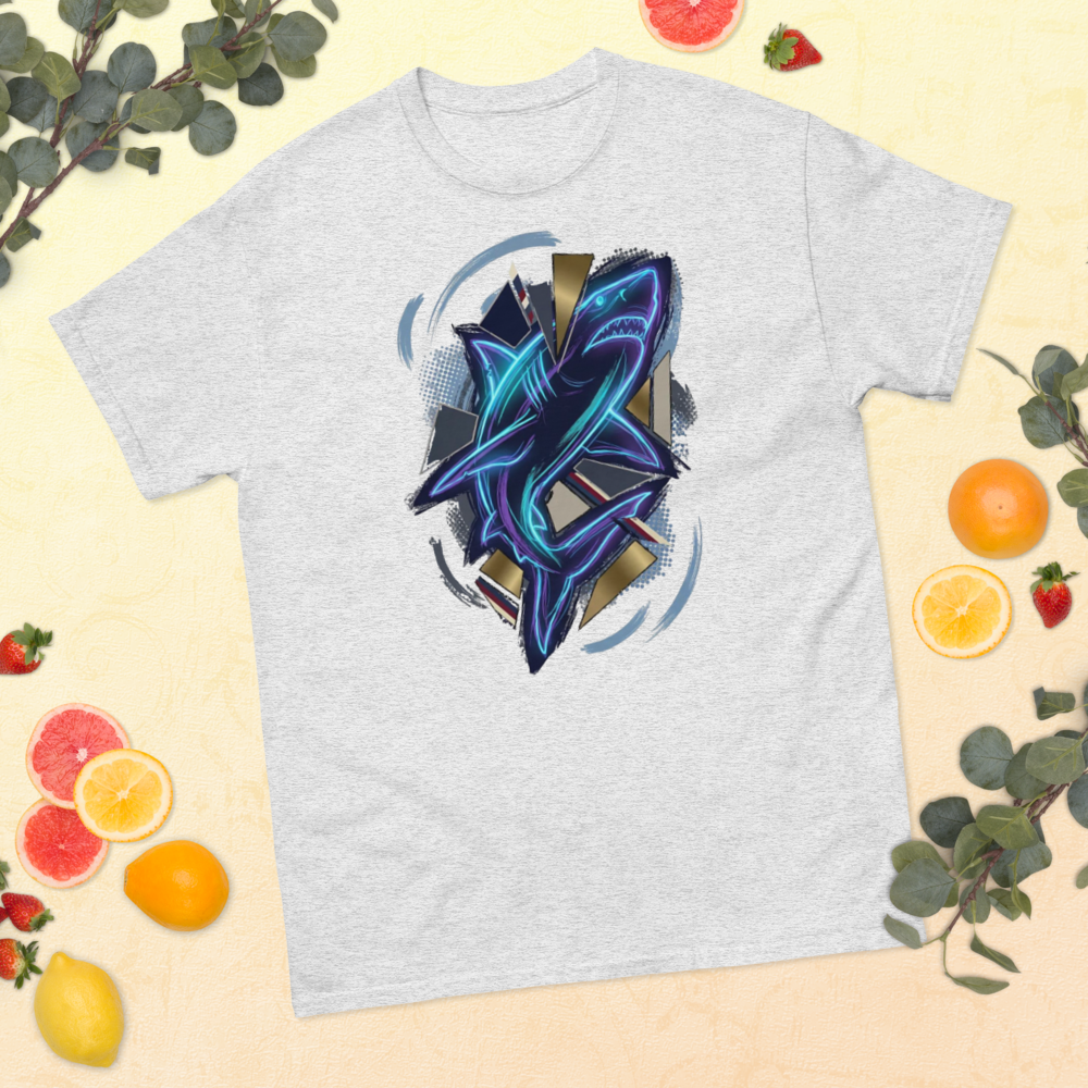 Neon Hai Collage T-Shirt – Abstrakte Ocean Art