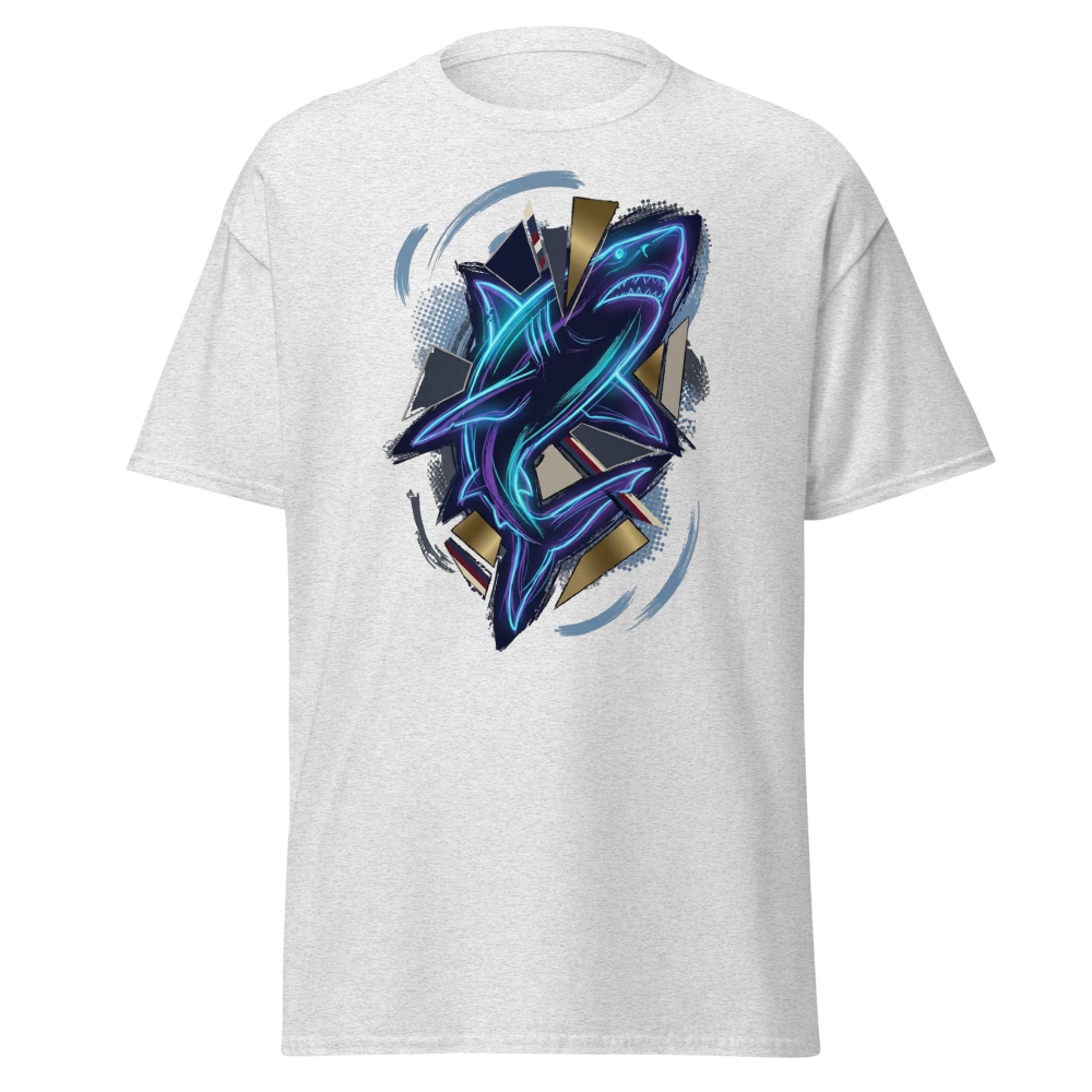 Neon Hai Collage T-Shirt – Abstrakte Ocean Art