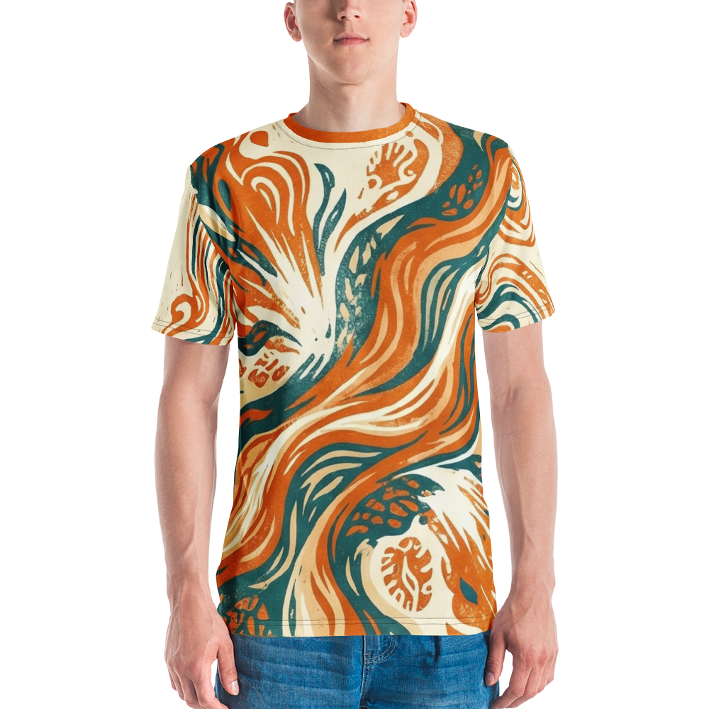 Abstraktes Botanik T-Shirt – Linolschnitt Design