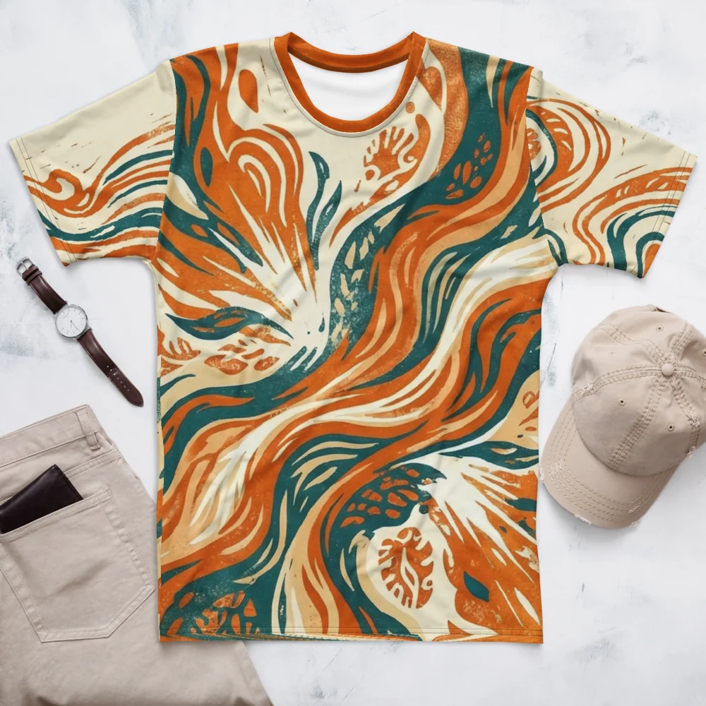 Abstrakte Botanik T-Shirt — Orange Türkis Welle — Ansicht 3